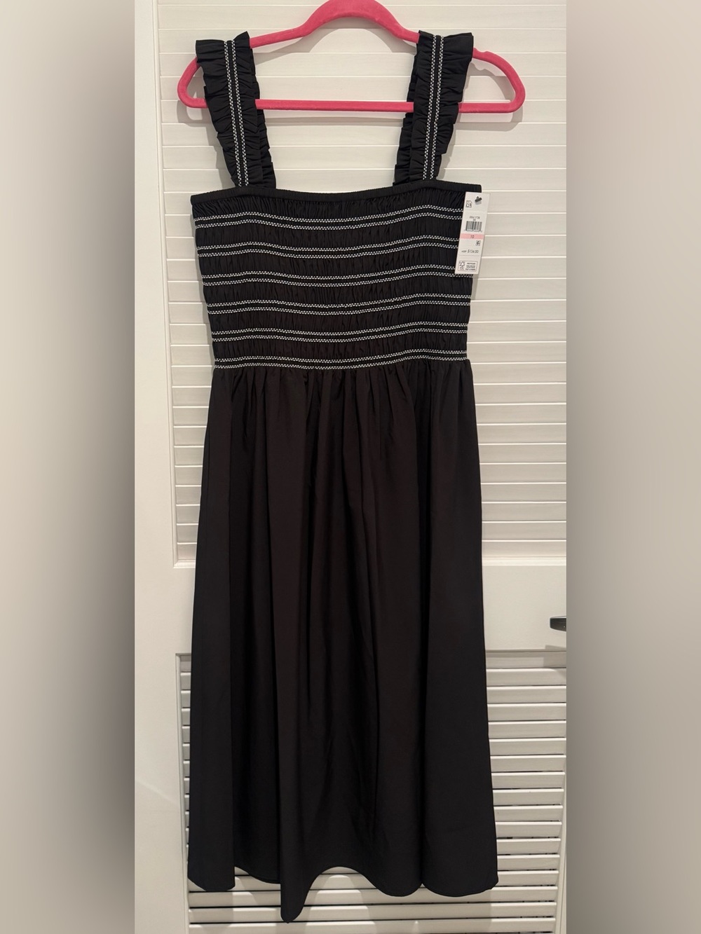 Dkny Black Strapless Smocked Bodice Midi Dress